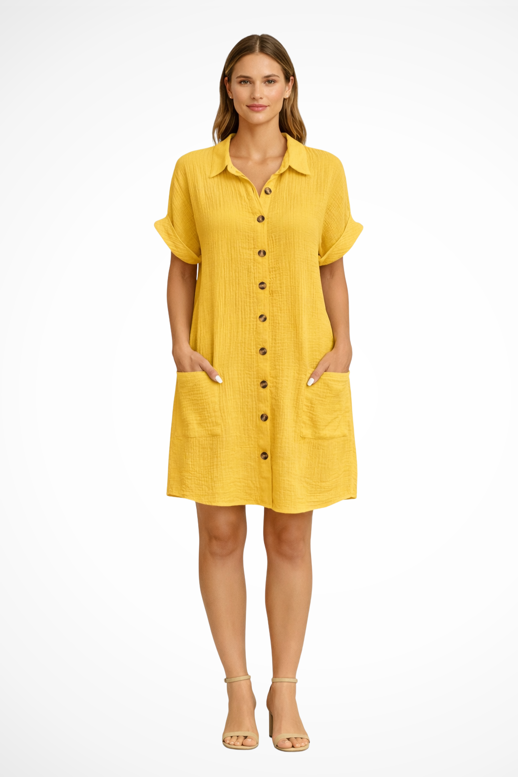 Women’s Button Front Short Sleeve Summer Beach Dress