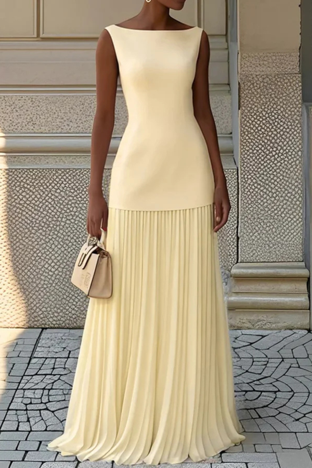 Women Elegant Pleated Formal Maxi Dress