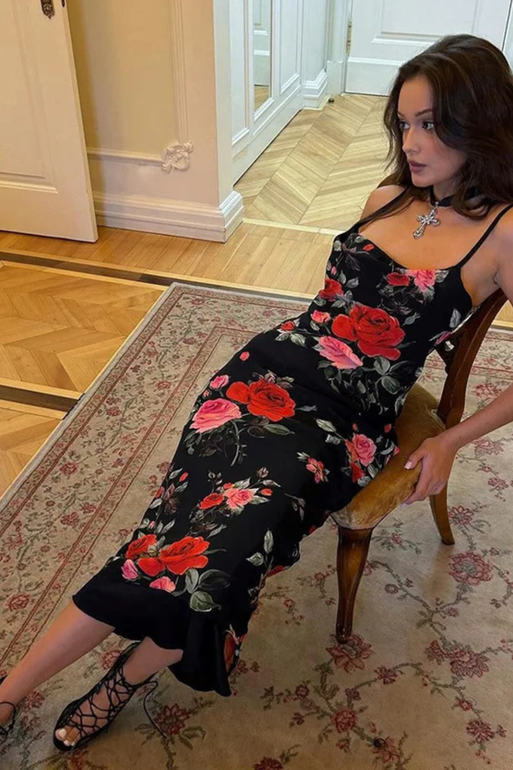 Women Floral Spaghetti Strap Maxi Summer Wedding Dress