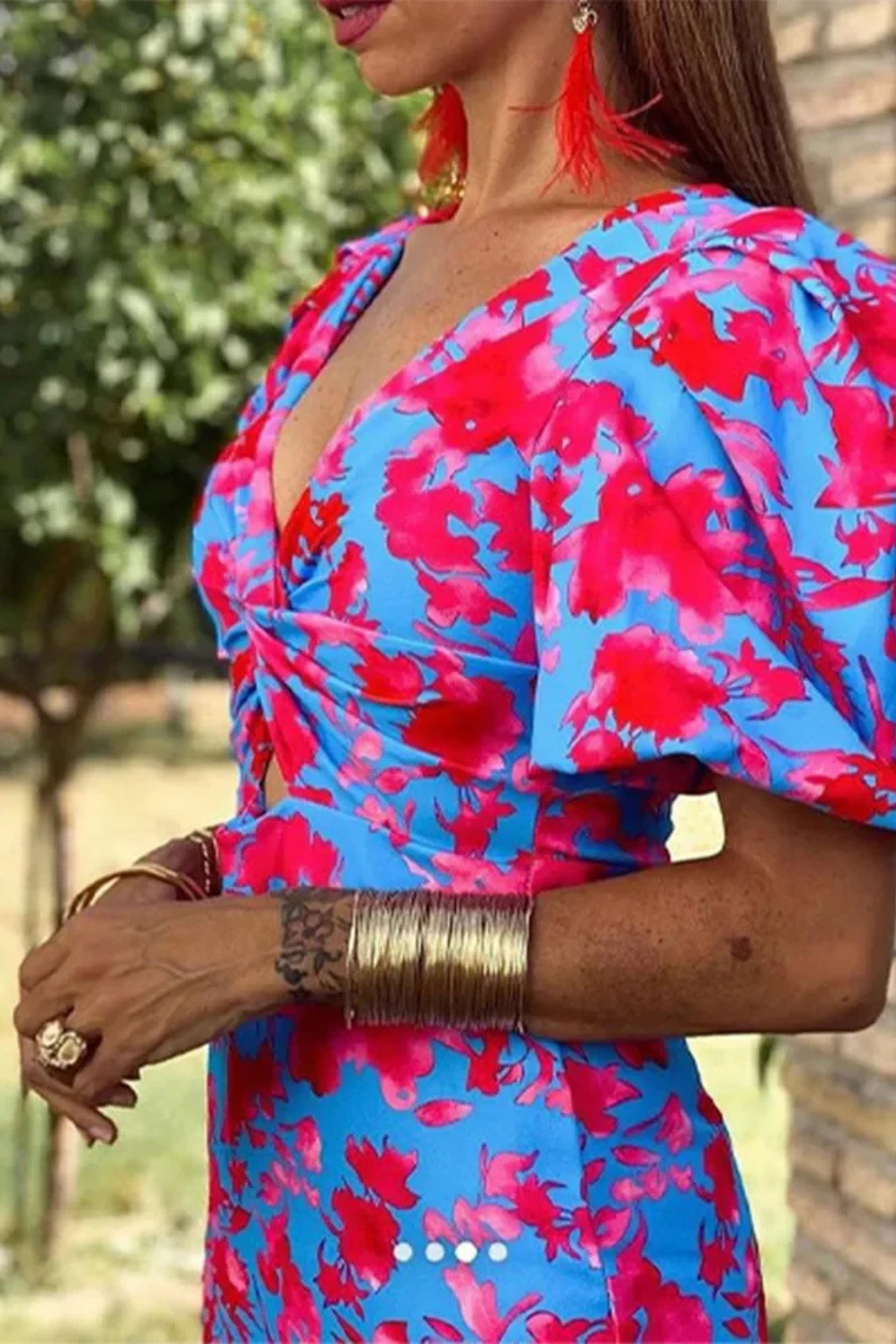 Women Printed Puff Sleeve Occasion Summer Midi Dress