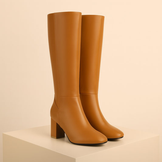 Selena | Women's Knee-High Boots - Block Heel and Side Zip Closure