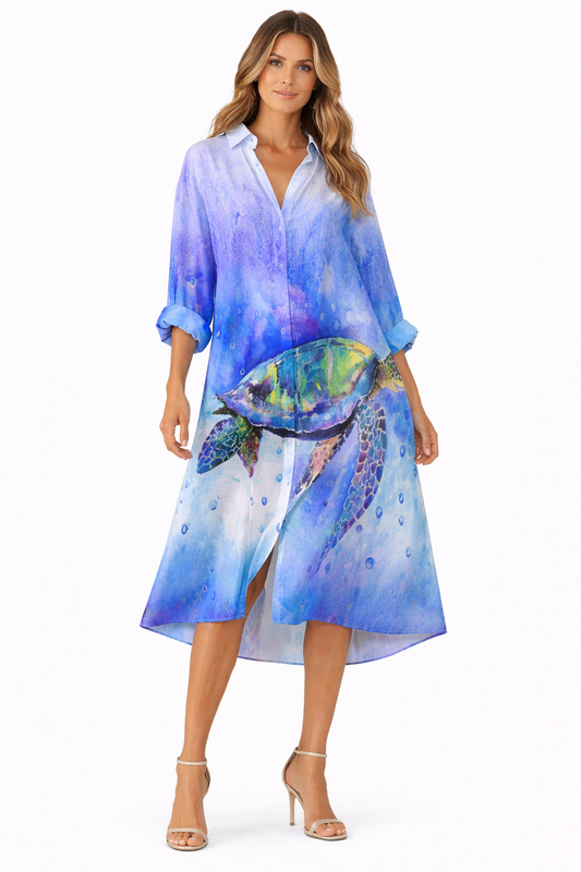 Women Casual Printed Shirt Midi Dress