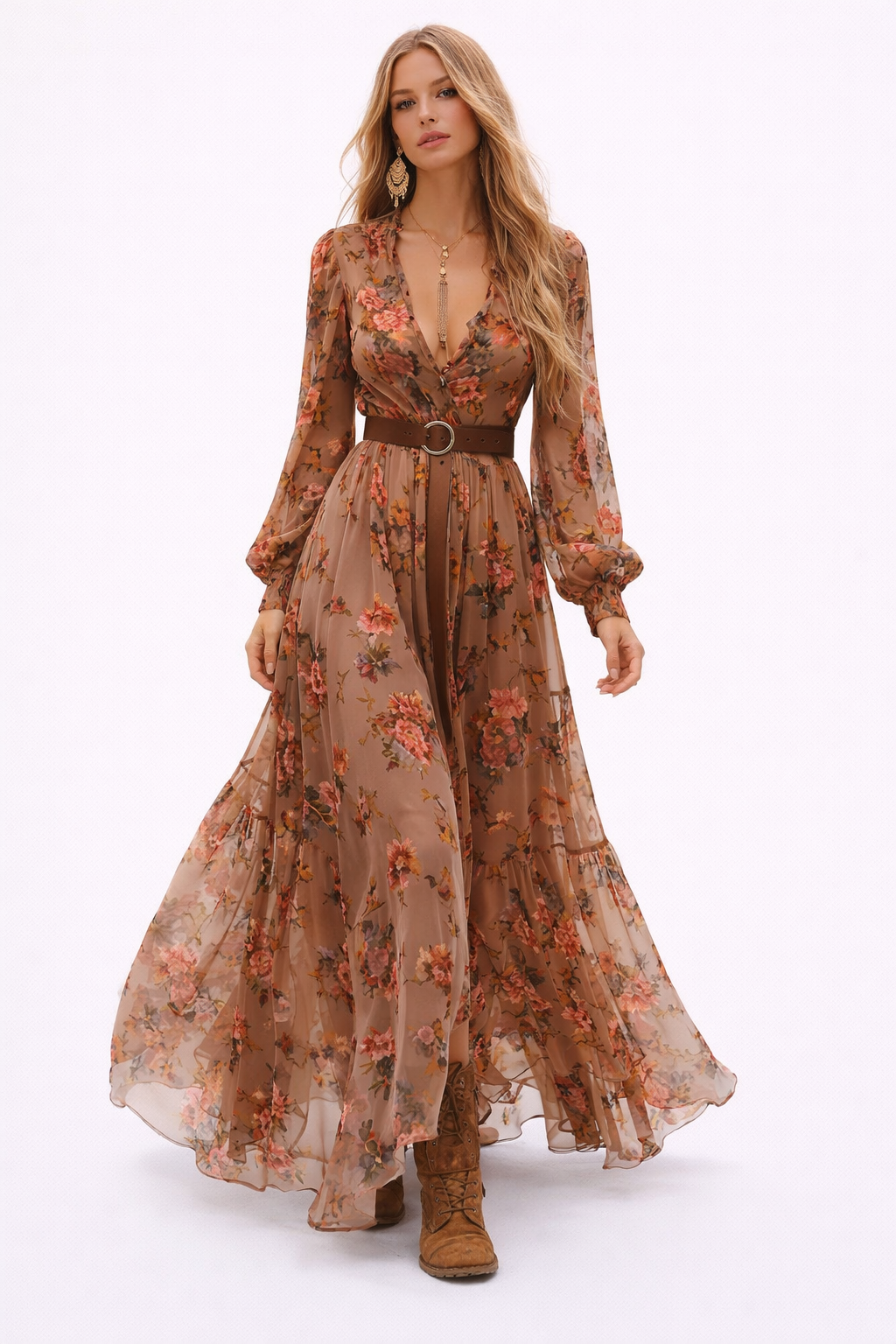 Women Boho Ruffled Maxi Dress