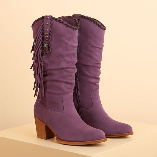 Sara | Women's Boho Western Cowboy Boots - Suede & Fringe