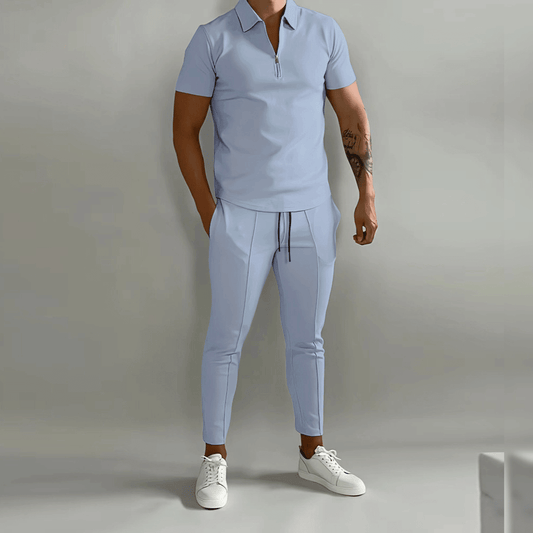 Elegant and Casual Polo Shirt and Trousers Set for Men
