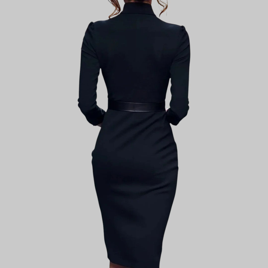 Women’s Long Sleeve Belted Sheath Midi Dress
