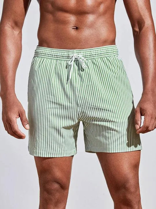 Quick-Dry Striped Swim Shorts for Men