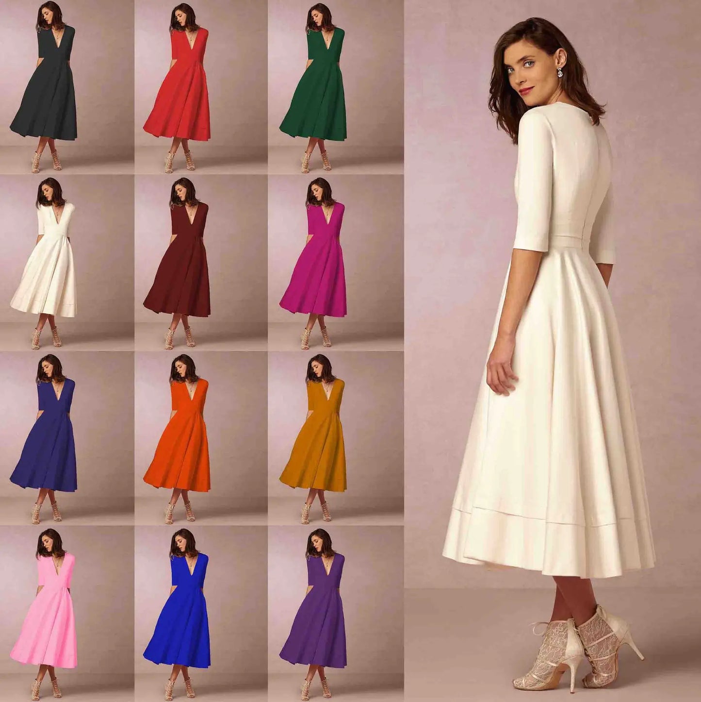 Women Ivoire Midi Dress Fitted Elegant Cut