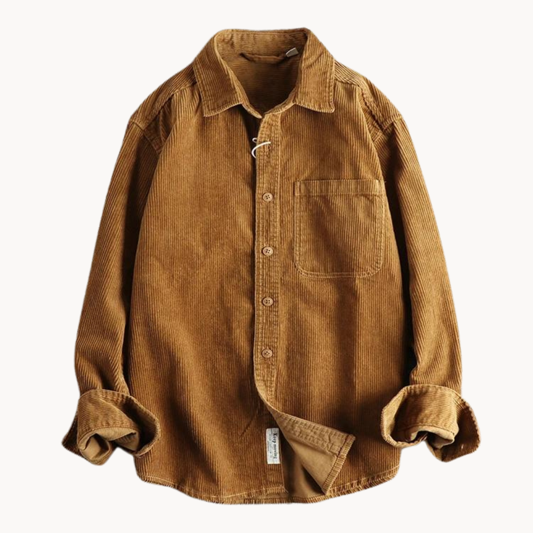 Men's Corduroy Shirt - Classic Collar with Button Closure