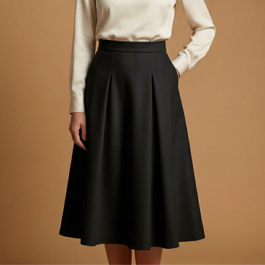 Women’s A-Line Midi Skirt with High Waist and Ankle Length