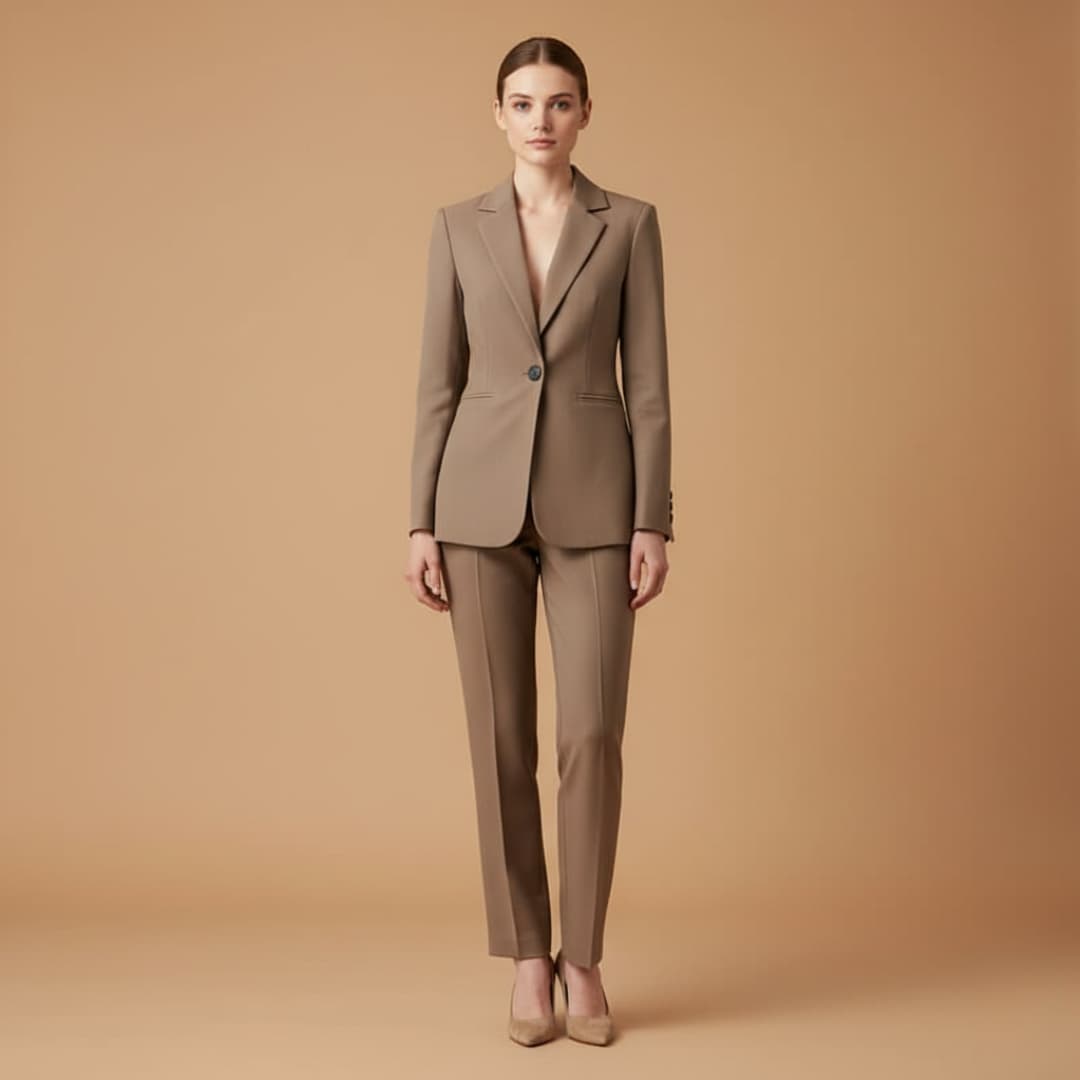Women’s Blazer Set with Notched Lapel and Slim Trousers