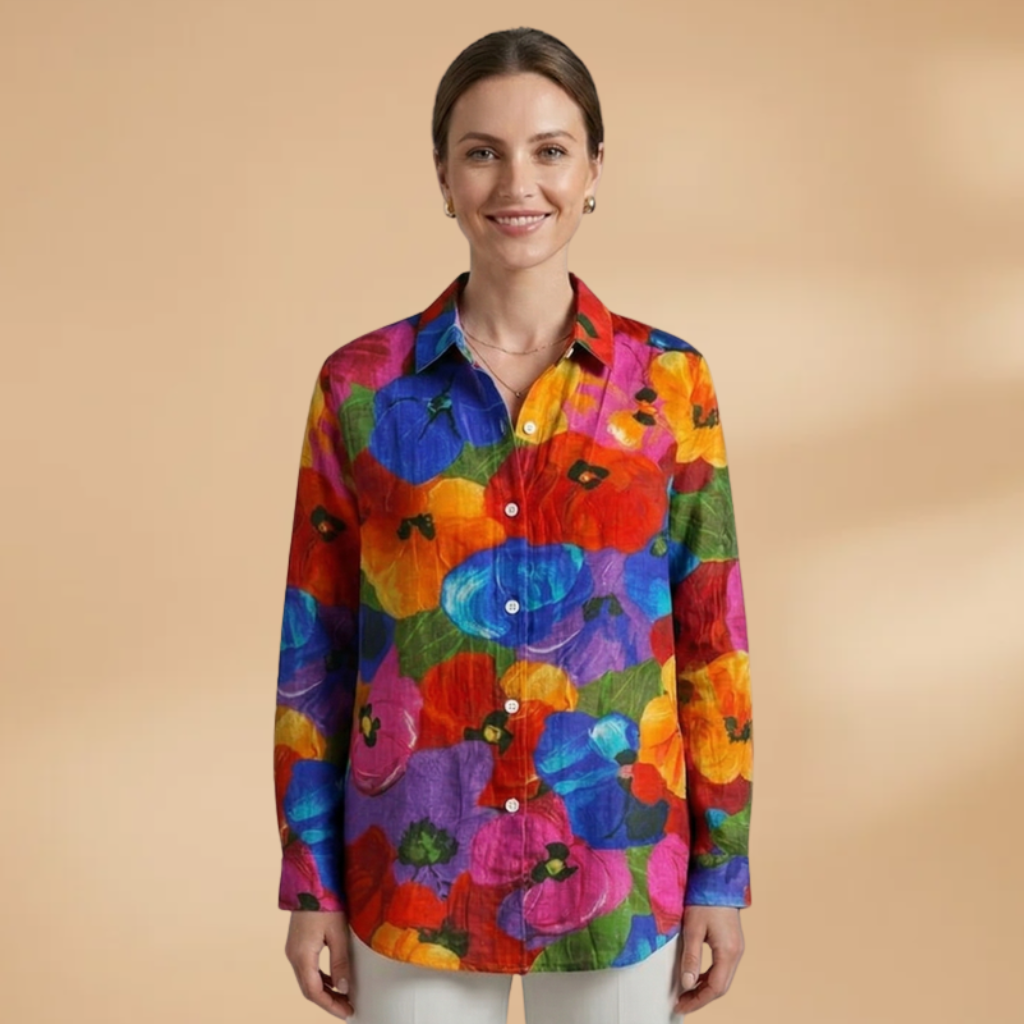 Women's Blouse with All-over Print and Relaxed Fit