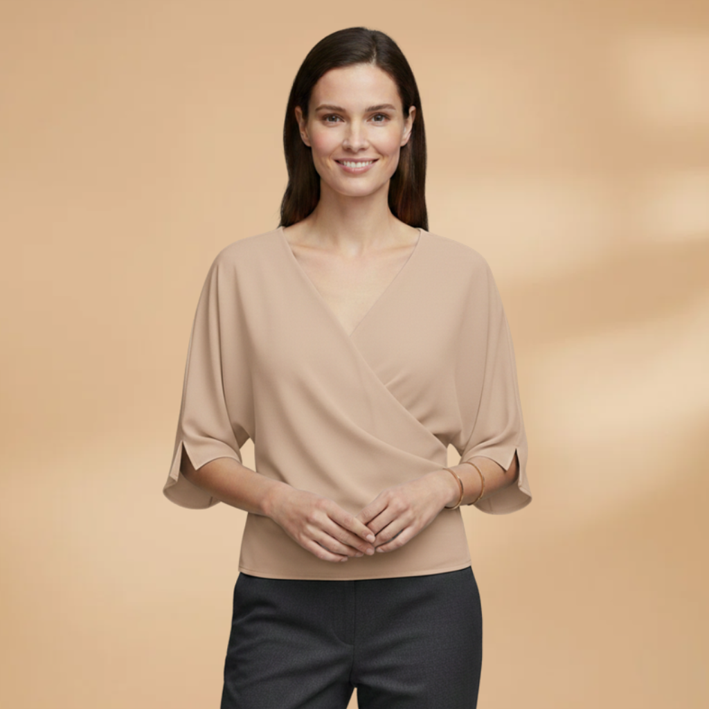 Women's Blouse with Batwing Sleeves and V-Neckline