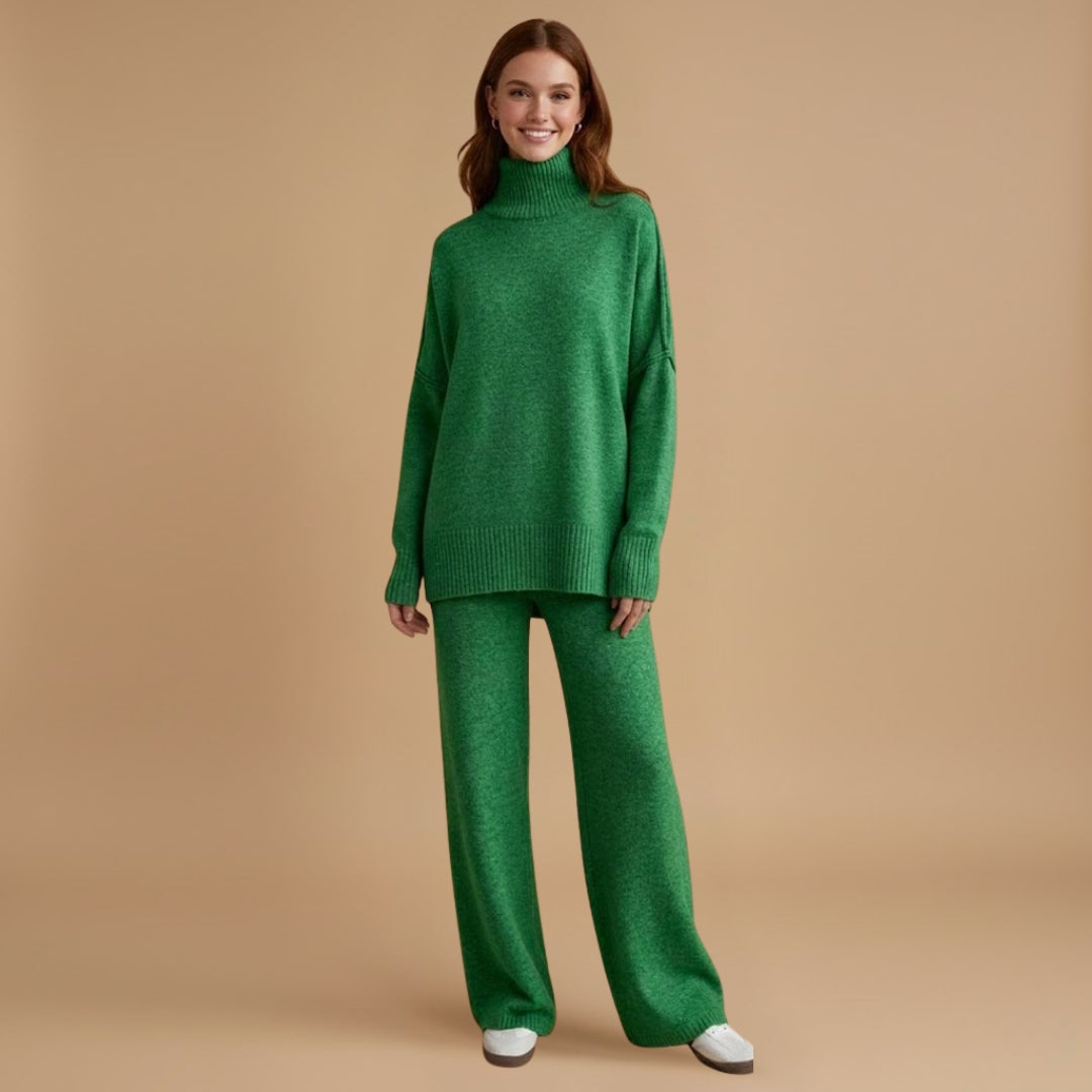 Women’s Knit Set with Turtleneck and Wide Trousers