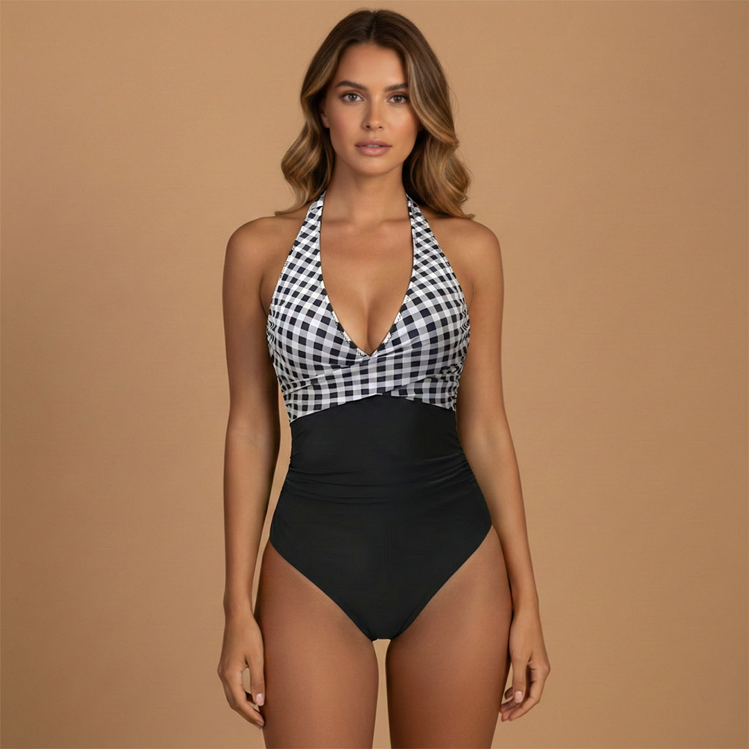 Women's One-Piece Swimsuit with Halter Neck and High Cut Leg