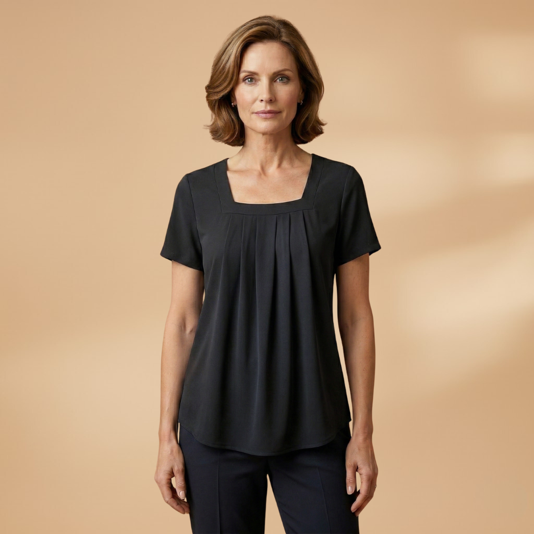 Women's Pleated Summer Blouse with Square Neckline