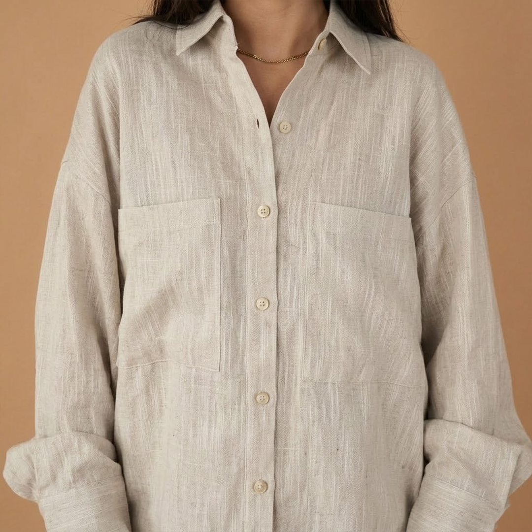 Women’s Shirt and Skirt Set with Classic Collar and Loose Fit