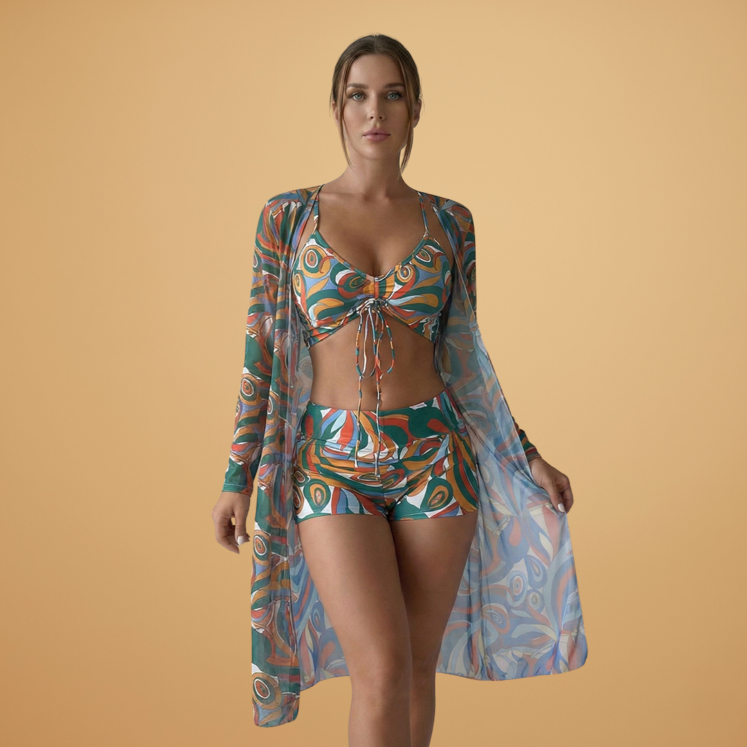 Women’s Swimsuit with Swirl Pattern and Overlay for Women