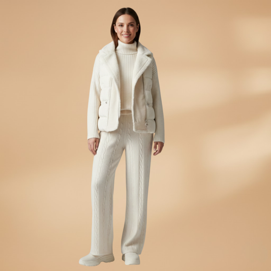 Women’s Three-Piece Set with Turtleneck Jumper and Sleeveless Gilet