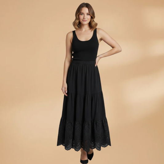 Women's Plus Size skirts Black A-Line Skirt with Waistband