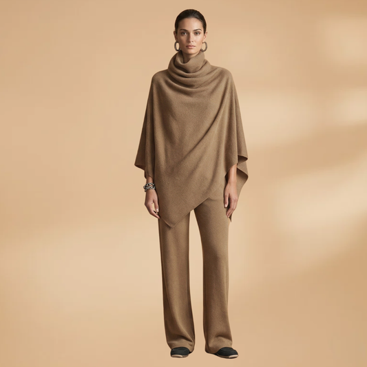 Women's Two-Piece Set with Draped Front and Tapered Legs