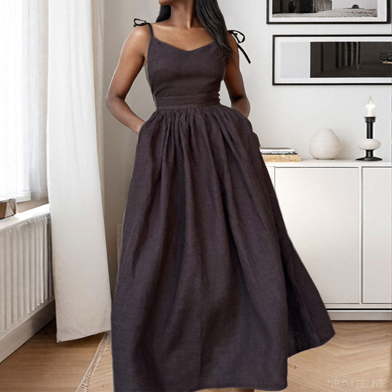 Women’s Midi Dress V Neck Open Back Slit