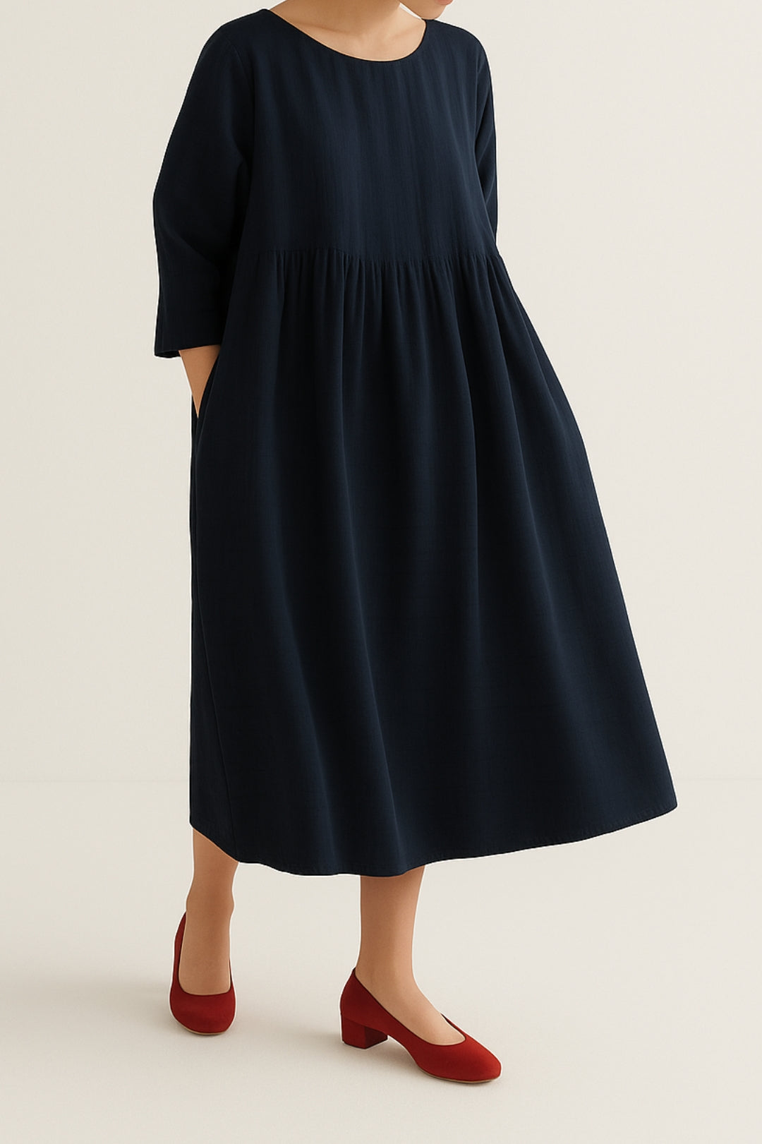 Women’s Relaxed Fit Midi Dress Front Pleats