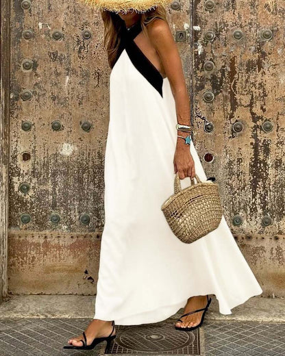 Women's Cross-Neck Halter Dress – A-Line, Lightweight, Casual Summer Style