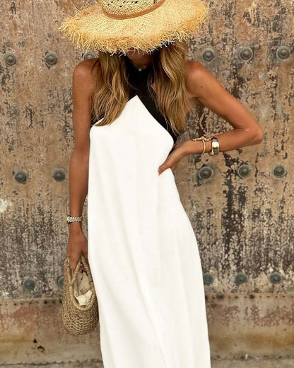 Women's Cross-Neck Halter Dress – A-Line, Lightweight, Casual Summer Style