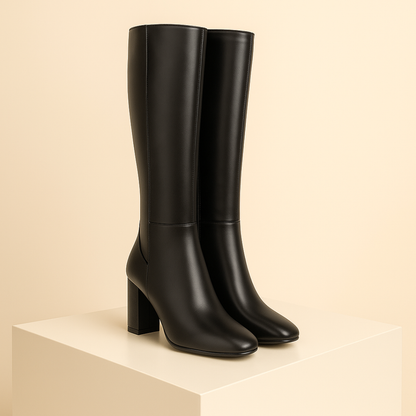 Selena | Women's Knee-High Boots - Block Heel and Side Zip Closure