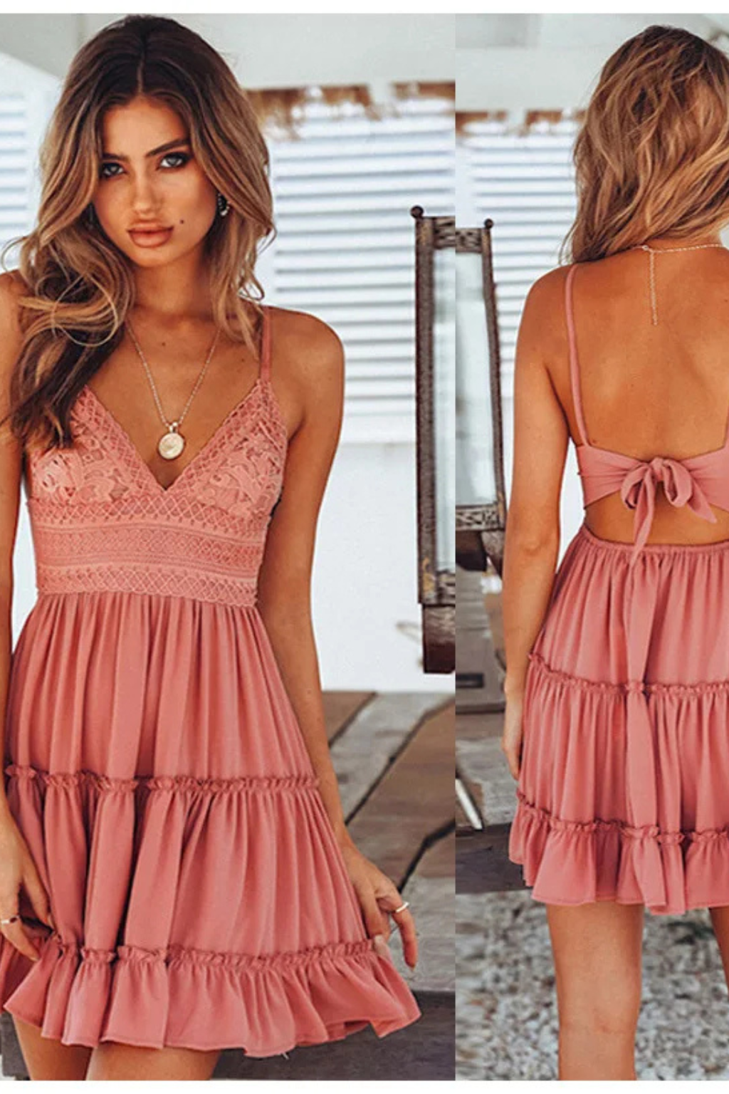 Women’s White Lace Summer Midi Dress with Spaghetti Straps & Open Back