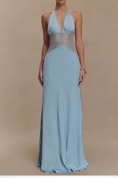 Women Halter Neck Backless Maxi Wedding Guest Dress