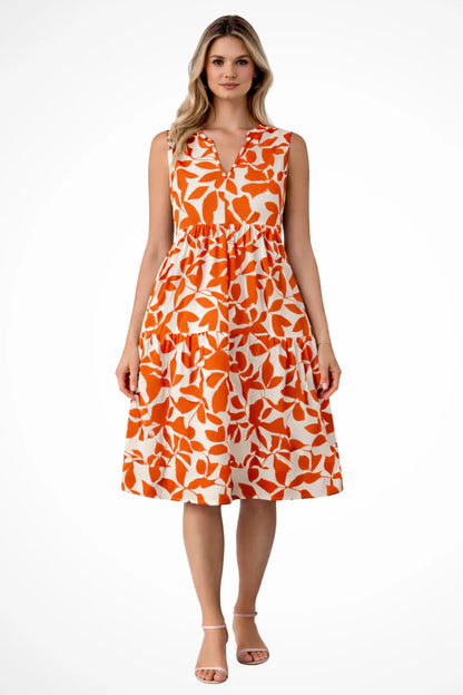 Women Sleeveless V Neck Beach Boho Midi Dress