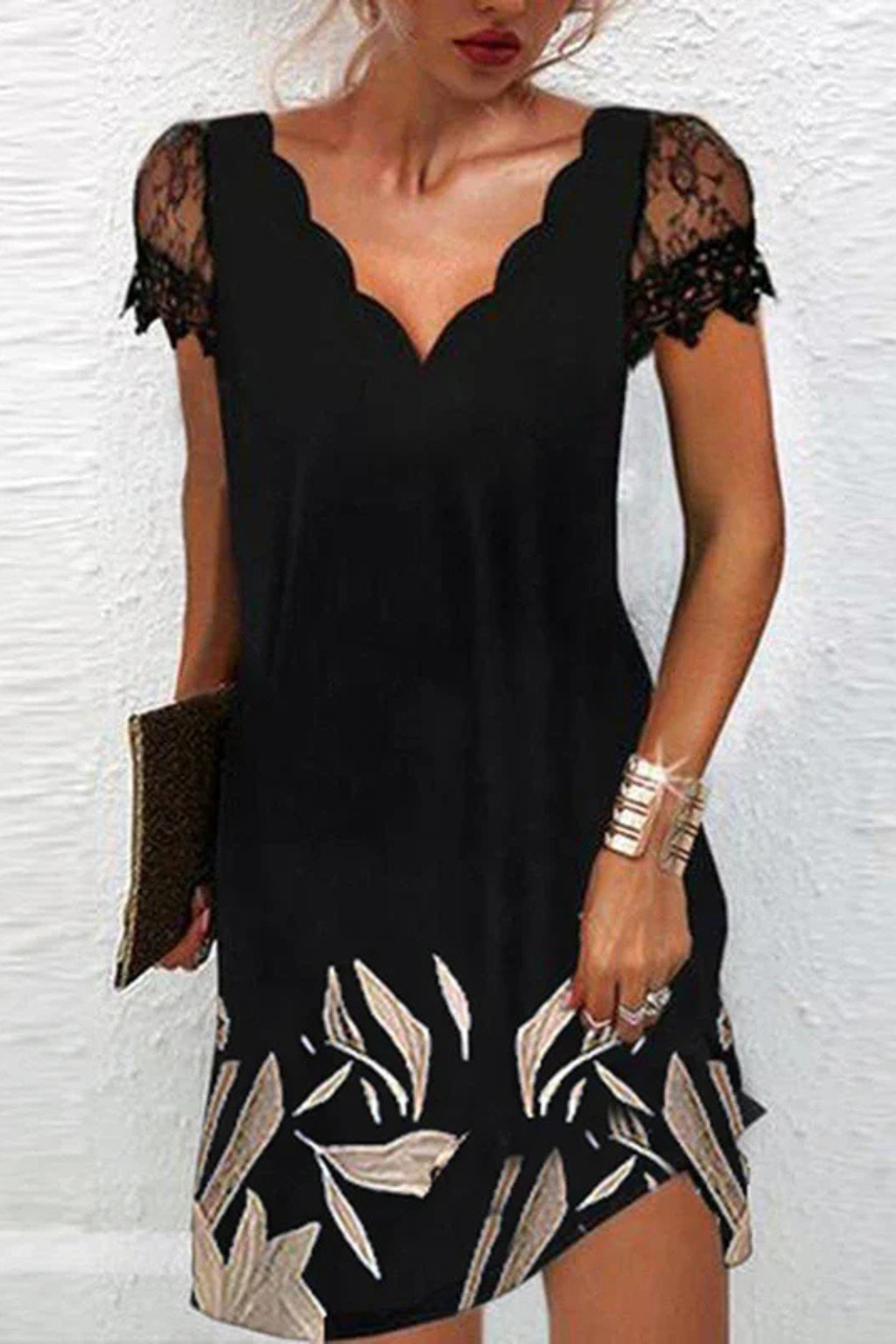 Women Lace Sleeve Midi Wedding Guest Dress