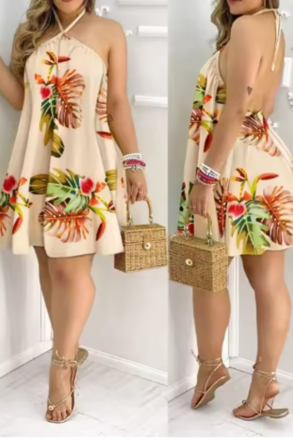 Women Halter Neck Backless Mini Dress