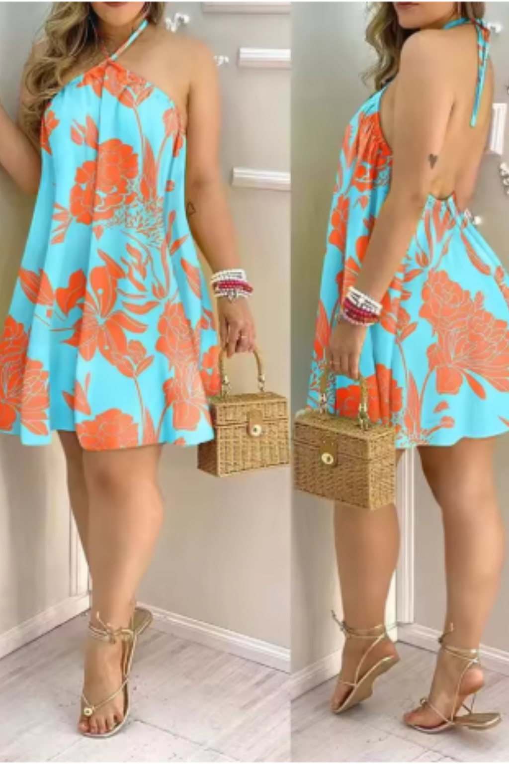 Women Halter Neck Backless Mini Dress