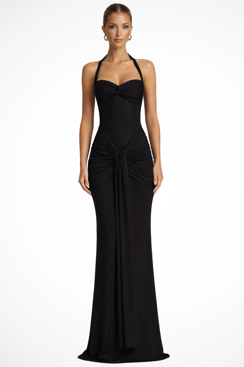 Women Halter Neck Ruched Wedding Guest Maxi Dress