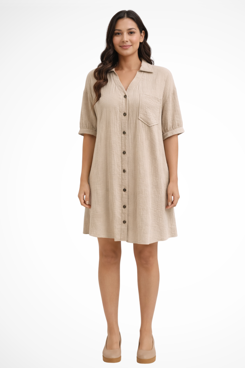 Women’s Short Sleeve Button Up Shirt Midi Dress