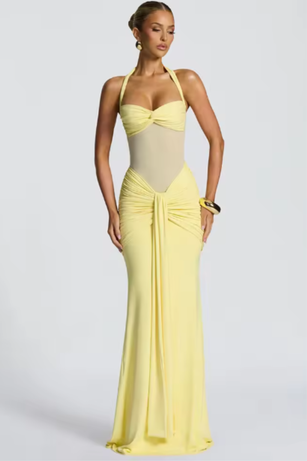 Women Halter Neck Ruched Wedding Guest Maxi Dress