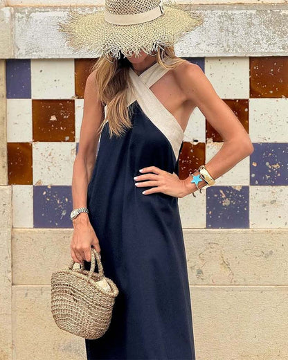 Women's Cross-Neck Halter Dress – A-Line, Lightweight, Casual Summer Style