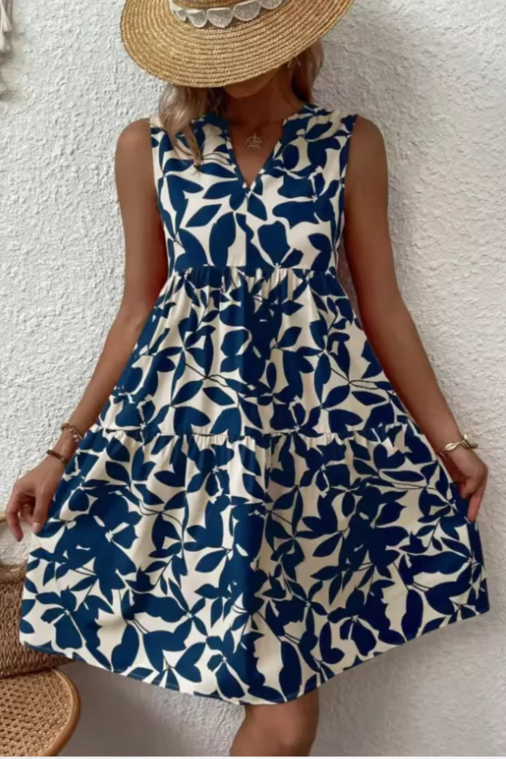 Women Sleeveless V Neck Beach Boho Midi Dress