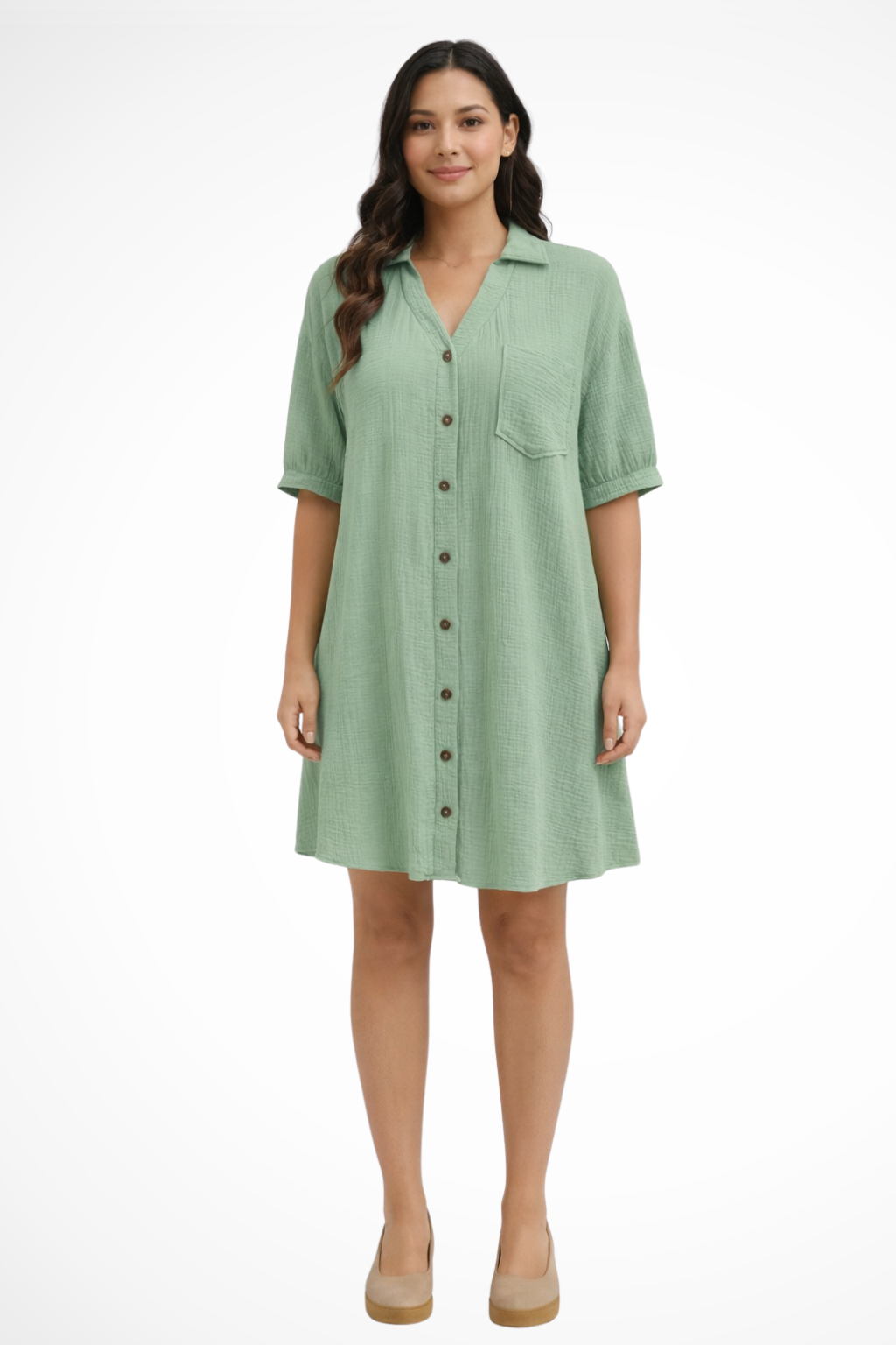 Women’s Short Sleeve Button Up Shirt Midi Dress
