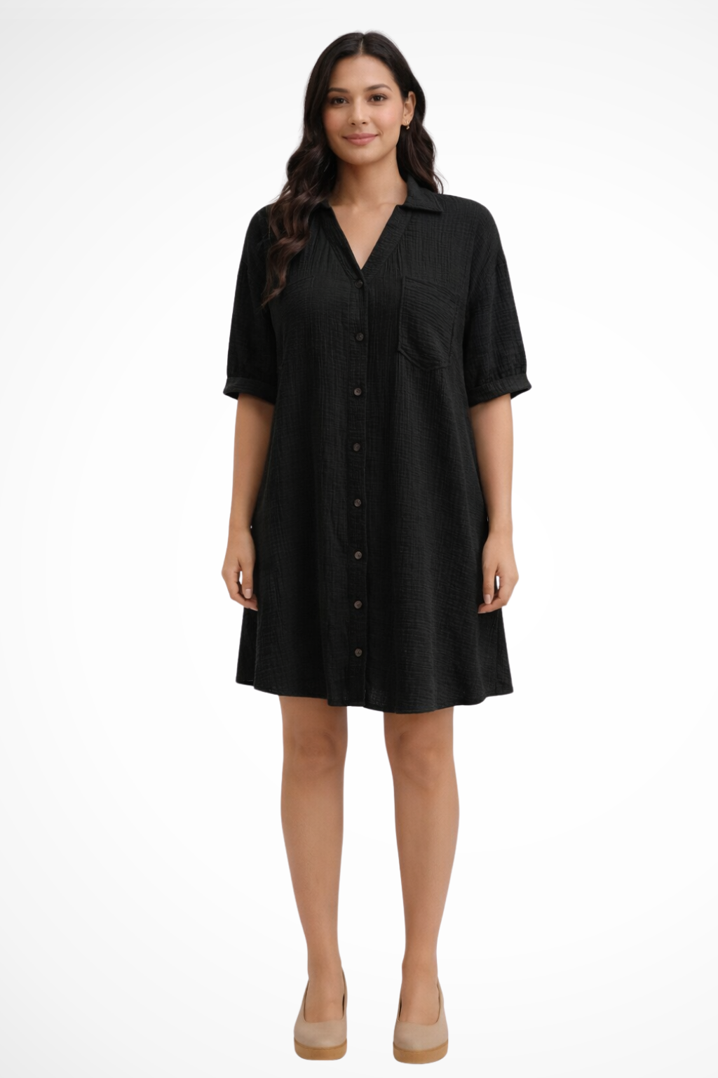 Women’s Short Sleeve Button Up Shirt Midi Dress
