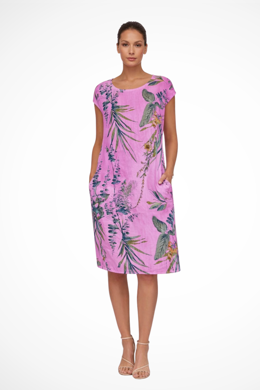 Women Casual Relaxed Fit Summer Dress with Botanical Print