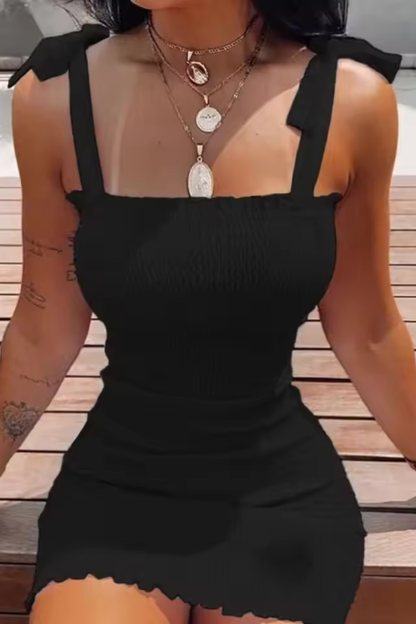 Women Smocked Strap Mini Dress with Ruffle Hem