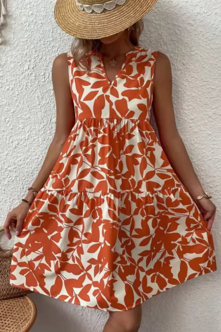 Women Sleeveless V Neck Beach Boho Midi Dress