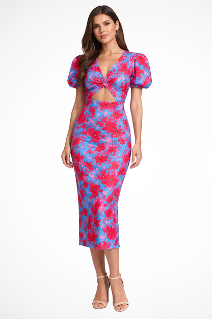 Women Printed Puff Sleeve Occasion Summer Midi Dress