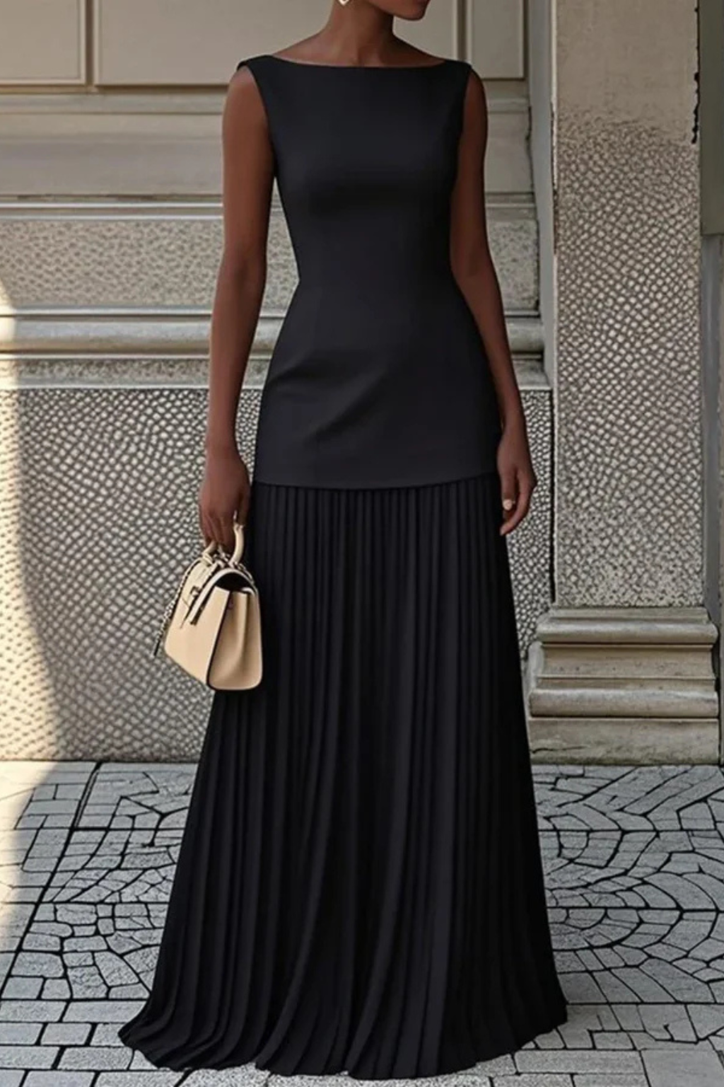 Women Elegant Pleated Formal Maxi Dress
