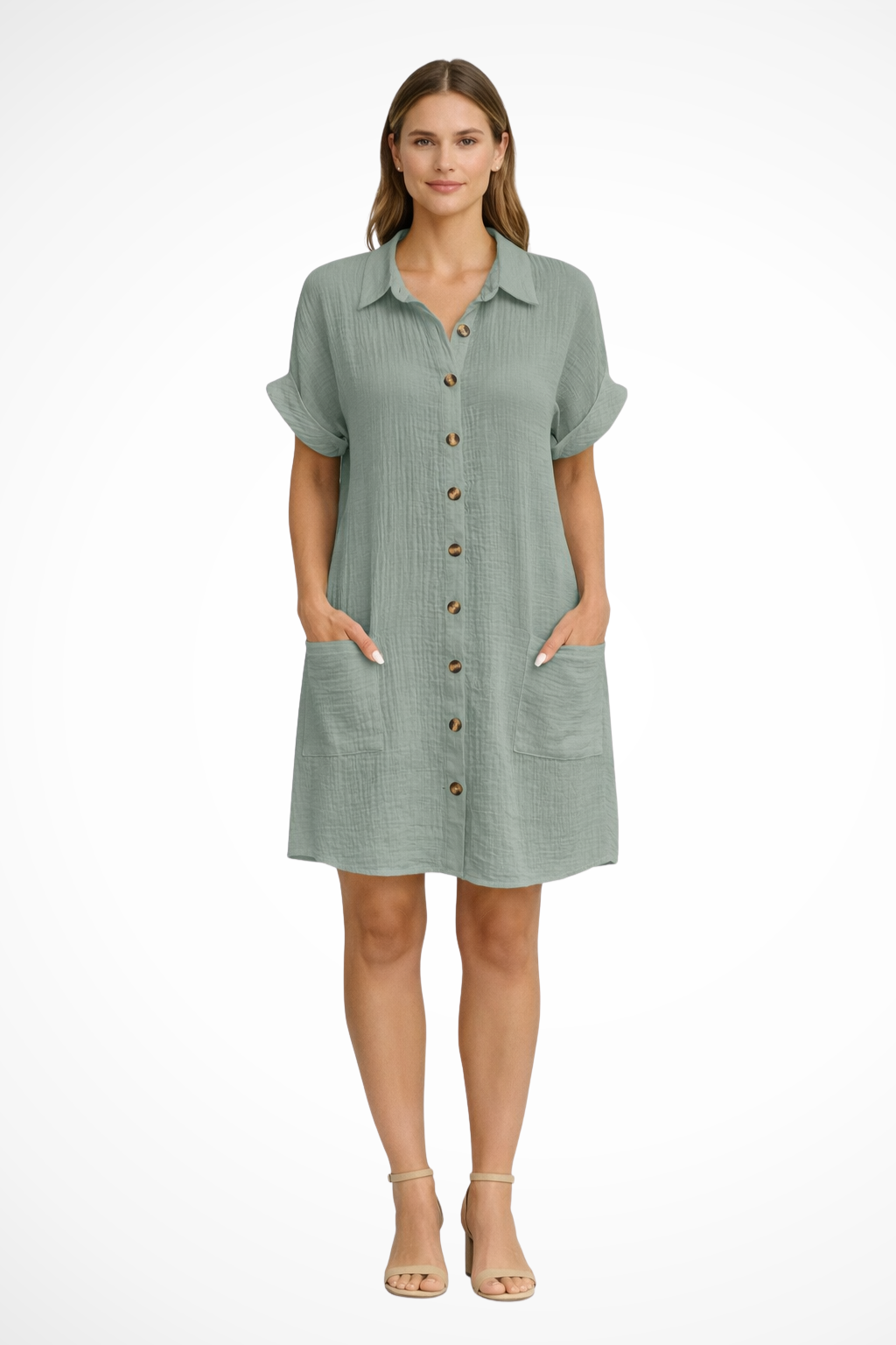 Women’s Button Front Short Sleeve Summer Beach Dress