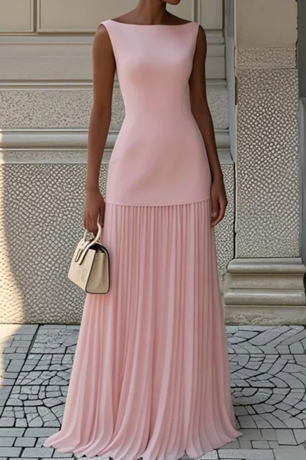 Women Elegant Pleated Formal Maxi Dress